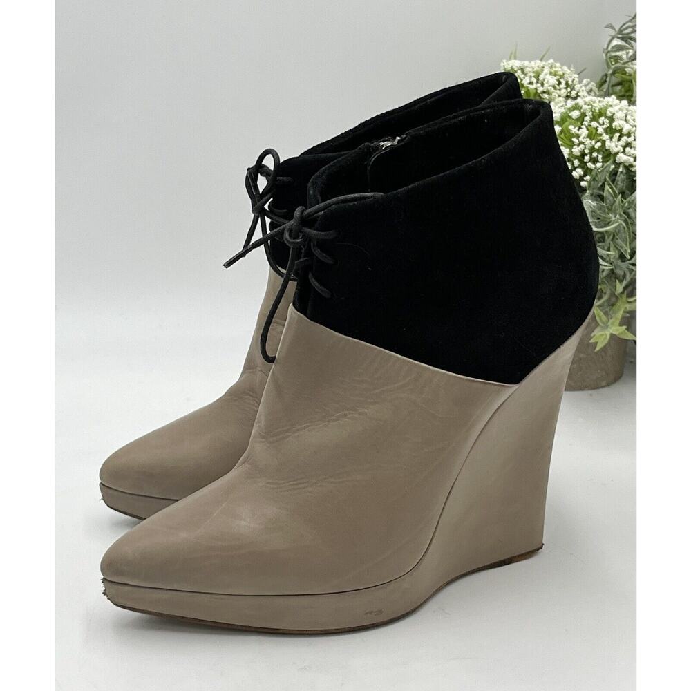 Reed Krakoff‎ Black Suede & Grey Taupe Leather Zipper Wedge Boots Shoes 39/8.5 - Picture 6 of 16